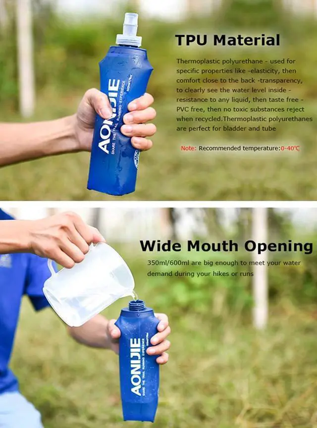 Alt view image 4 of 7 - AONIJIE 2 Pack Soft Water Bottle, TPU Collapsible Flask Foldable Bottles for Hydration Pack, BPA-Free, for Running Hiking Cycling Climbing (2 Pcs - 250ml)