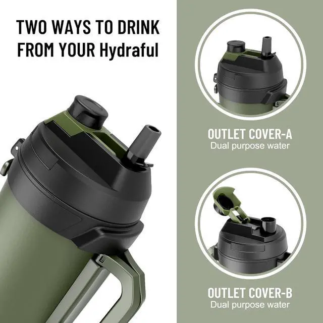 Alt view image 2 of 7 - Hydraful Gallon Water Bottle, 128 oz Large Insulated Stainless Steel Sports Water Jug, Large Triple Wall Vacuum Insulation Water Bottle-Keeps Cold up to 48 Hrs-Sweat Proof, for Gym, Hiking & Camping