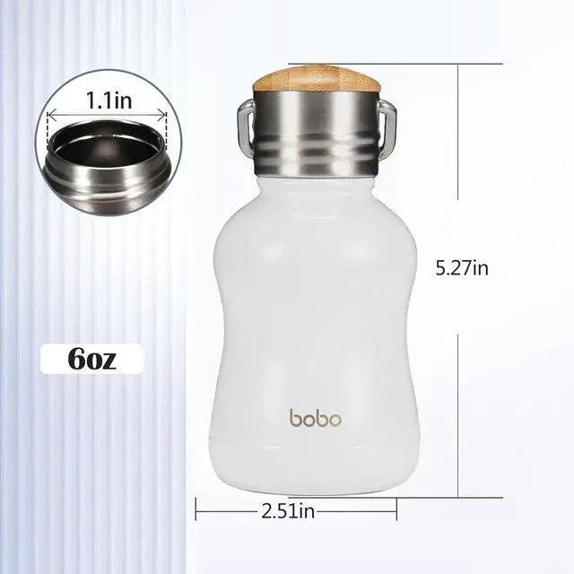 Alt view image 2 of 7 - YOHKOH Mini Vacuum Insulated Water Bottle With Bamboo Lid - Stainless Steel Thermos Water Bottle for Women Girls Kids, Metal Sports Hot and Cold Water Bottle Leak-Proof BPA-Free (6.4oz,White)