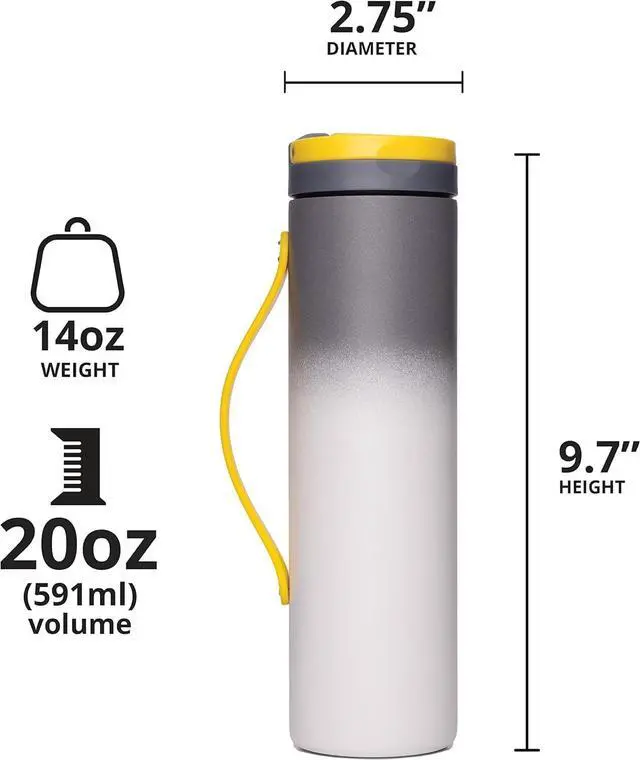 Alt view image 2 of 7 - Elemental Iconic Stainless Steel Water Bottle with Straw - 20 oz Leak Proof Triple Wall Insulated Water Bottles for Travel and Sports - Reusable Gym Water Bottle with 2 Straws - Lightning Storm