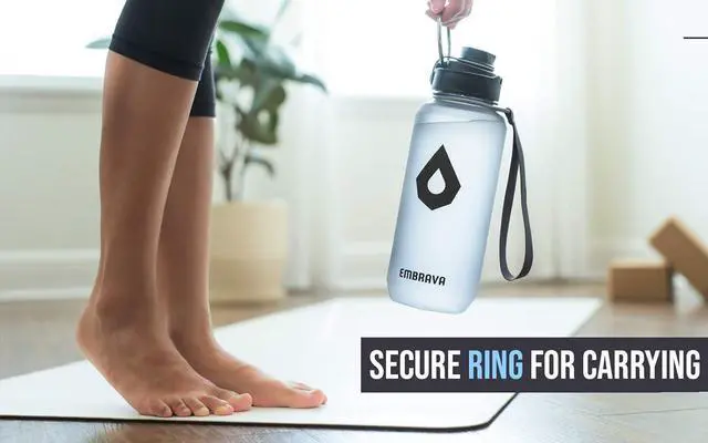 Alt view image 5 of 6 - Embrava 40oz Water Bottle - Large with Travel Carry Ring - Wide Leak Proof Drink Spout - Heavy-Duty, BPA & BPS Free Tritan Plastic - Best for Sports, Hiking, Gym, Men & Women