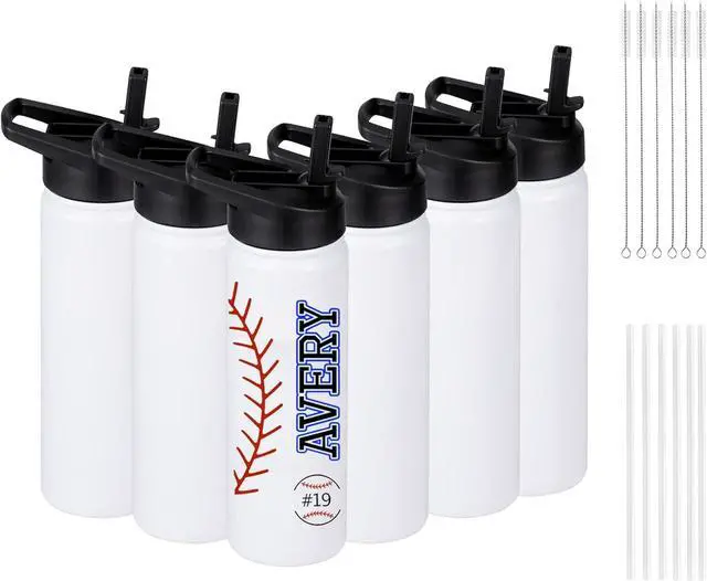 Main image of 6 Pack Sublimation Water Bottle Blanks, 24oz Personalized Water Bottles Bulk with Handle & Straw Lid, Stainless Steel, Lightweight for Sports Travel Gym Running, DIY Gift for Teacher Nurse, White