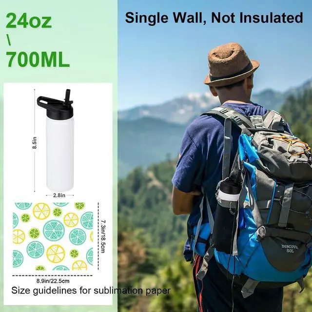 Alt view image 3 of 7 - 6 Pack Sublimation Water Bottle Blanks, 24oz Personalized Water Bottles Bulk with Handle & Straw Lid, Stainless Steel, Lightweight for Sports Travel Gym Running, DIY Gift for Teacher Nurse, White