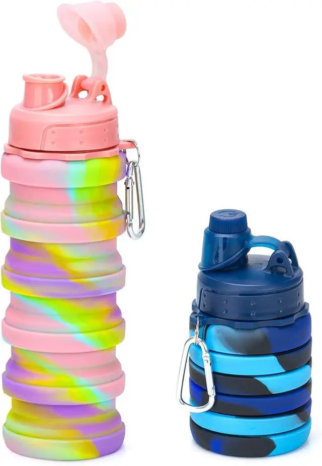Main image of Collapsible Water Bottles, 2 Pack 16oz Silicone Travel Water Bottle Leakproof BPA Free Foldable Sport Water Bottles with Leak proof Twist Cap for Camping,Hiking Outdoor Indoor Sport