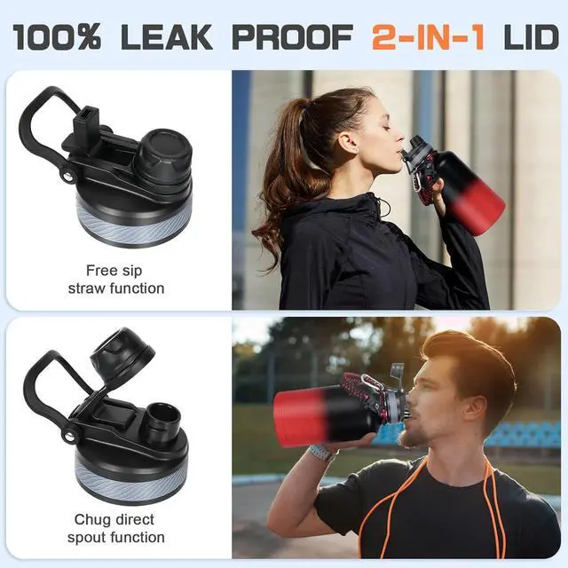 Alt view image 3 of 7 - Insulated Water Bottle 64 oz, Half Gallon Water Jug Cold 48H, BPA Free Stainless Steel Bottles with Straw/Chug 2-in-1 Lid, Bag, Paracord Handle, Silicone Boot, Sports Gym School Metal Flask