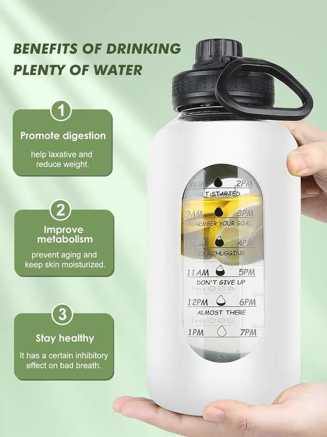 Alt view image 5 of 7 - 40oz Glass Water Bottle with Handle Lid Time Marker Motivational Sport Water Jug with Silicone Sleeve Water Flask Canteen Wide Mouth Water Bottle for Gym Workout Travel Office Home Everyday Hydration