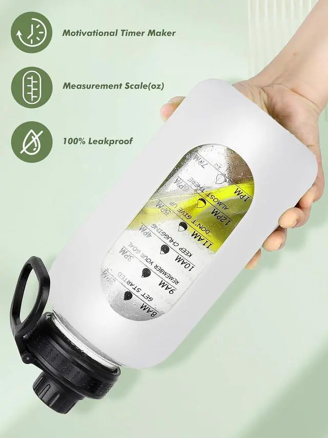 Alt view image 4 of 7 - 40oz Glass Water Bottle with Handle Lid Time Marker Motivational Sport Water Jug with Silicone Sleeve Water Flask Canteen Wide Mouth Water Bottle for Gym Workout Travel Office Home Everyday Hydration