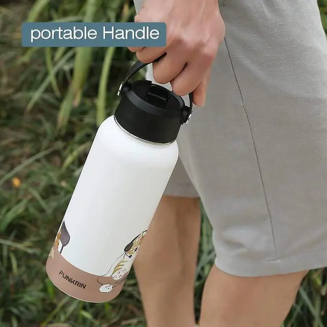 Alt view image 7 of 7 - Insulated Water Bottle with Straw Lid & Spout Lid 32oz Personalized Vacuum Stainless Steel Travel Mug Leak Proof Double Wall Bottle for Hot & Cold Beverages