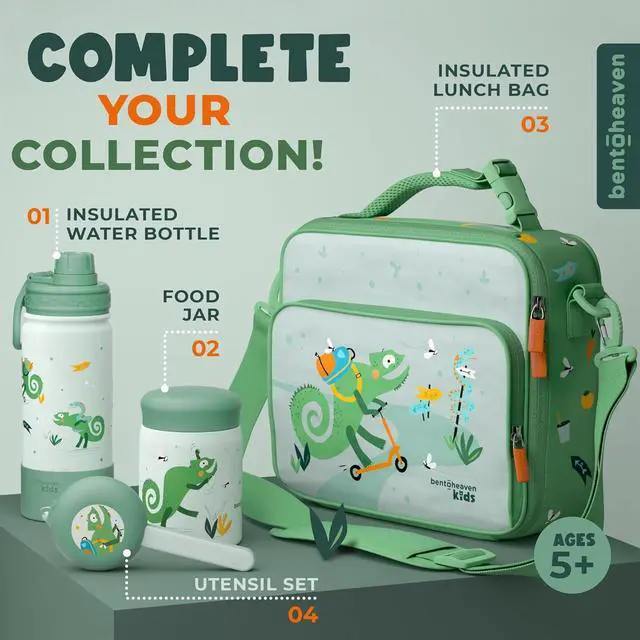 Alt view image 6 of 7 - Bentoheaven Kids Water Bottle Stainless Steel for Boys & Girls, 2 Lids (Chug & Straw), Handle & Silicone Boot, Reusable Metal Leak-proof Insulated Tumbler, School & Sports 17oz (Green)