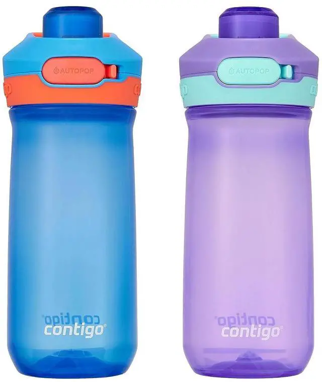 Main image of Contigo Jessie Kids Water Bottle Leak-Proof Lid 14oz Dishwasher-Safe Fits Most Cup Holders 2-Pack Blue Poppy/Coral & Amethyst/Jade