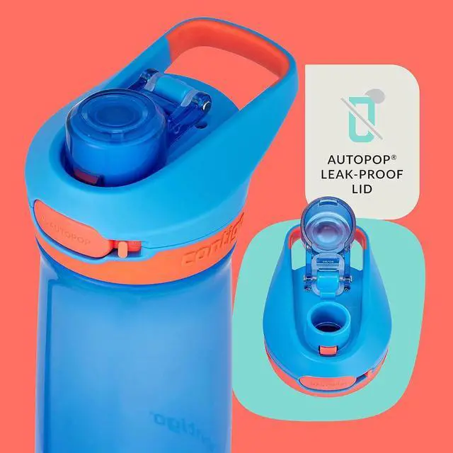 Alt view image 2 of 7 - Contigo Jessie Kids Water Bottle Leak-Proof Lid 14oz Dishwasher-Safe Fits Most Cup Holders 2-Pack Blue Poppy/Coral & Amethyst/Jade