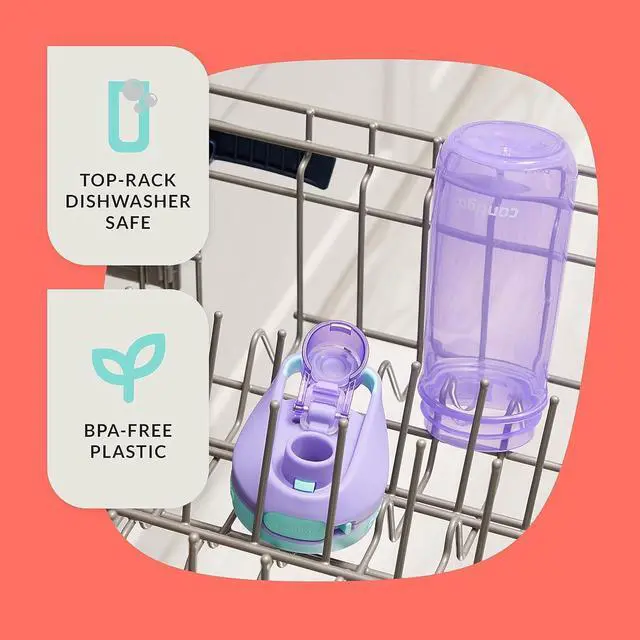 Alt view image 3 of 7 - Contigo Jessie Kids Water Bottle Leak-Proof Lid 14oz Dishwasher-Safe Fits Most Cup Holders 2-Pack Blue Poppy/Coral & Amethyst/Jade
