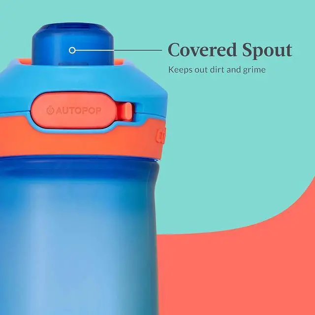 Alt view image 4 of 7 - Contigo Jessie Kids Water Bottle Leak-Proof Lid 14oz Dishwasher-Safe Fits Most Cup Holders 2-Pack Blue Poppy/Coral & Amethyst/Jade