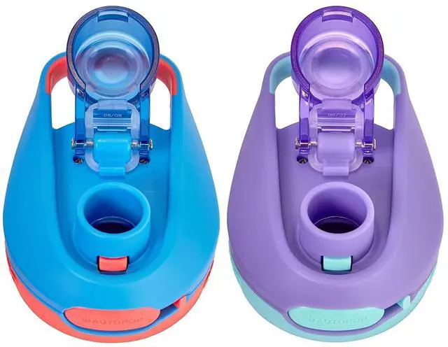 Alt view image 6 of 7 - Contigo Jessie Kids Water Bottle Leak-Proof Lid 14oz Dishwasher-Safe Fits Most Cup Holders 2-Pack Blue Poppy/Coral & Amethyst/Jade