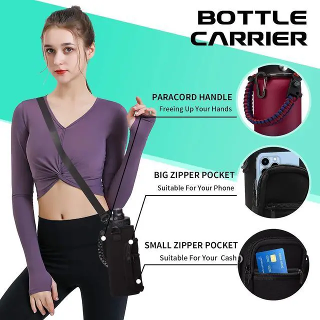 Alt view image 7 of 7 - 40OZ Stainless-steel Water-Bottle with Straw - Pop-up Spout & Straw Lids, Survival Paracord Handle, Storage Sleeve & Cup Mat, Leak Proof Reusable Insulated Men Women Water Jug for Gym Workout