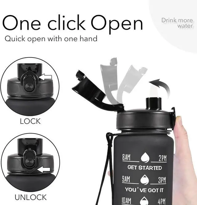 Alt view image 5 of 7 - 32 oz Water Bottle with Straw and Sleeve, Motivational Water Bottle with Time Marker and Adjustable Shoulder Strap, BPA Free Leakproof Sport Water Jug for Hiking, Gym