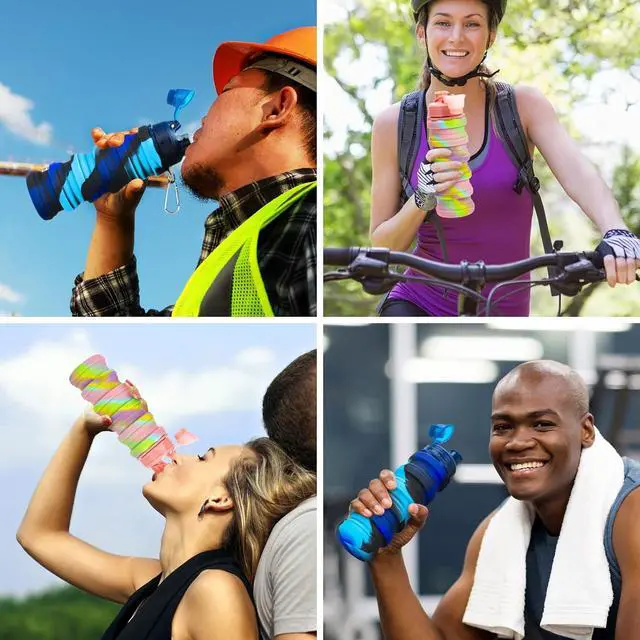 Alt view image 6 of 7 - Collapsible Water Bottles, 2 Pack 16oz Silicone Travel Water Bottle Leakproof BPA Free Foldable Sport Water Bottles with Leak proof Twist Cap for Camping,Hiking Outdoor Indoor Sport