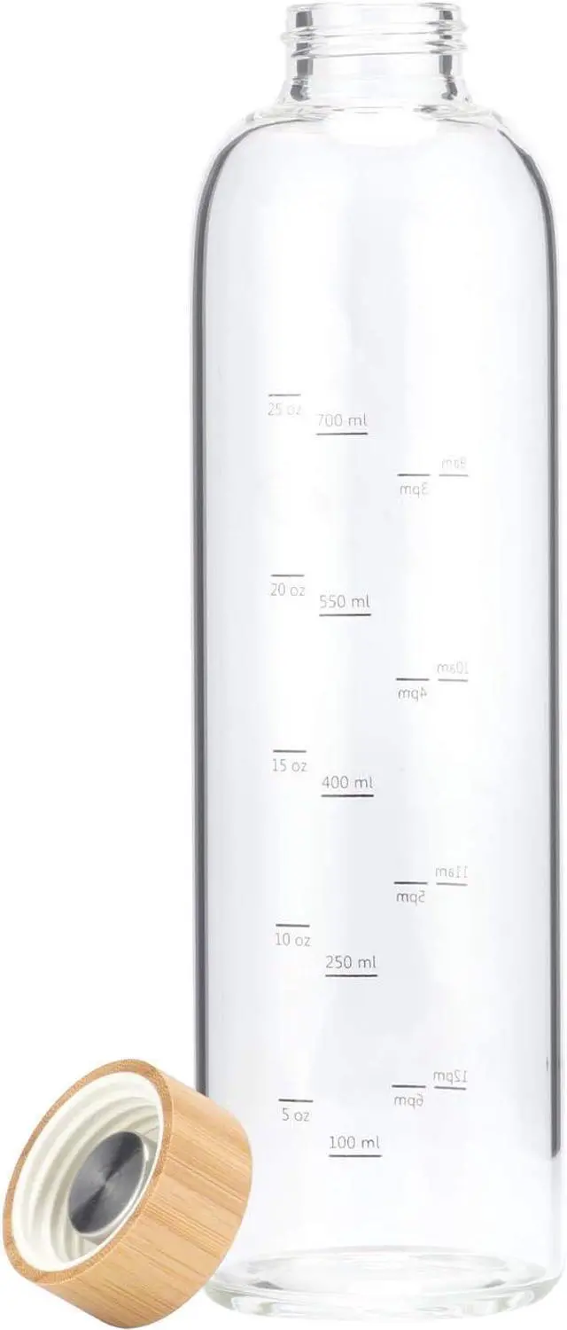 Alt view image 5 of 6 - sunkey 32 oz Glass Water Bottle with Time Marker Bamboo Lid Neoprene Sleeve for to Go Travel Gym Home Reusable Eco Friendly Bpa Free (Gray)
