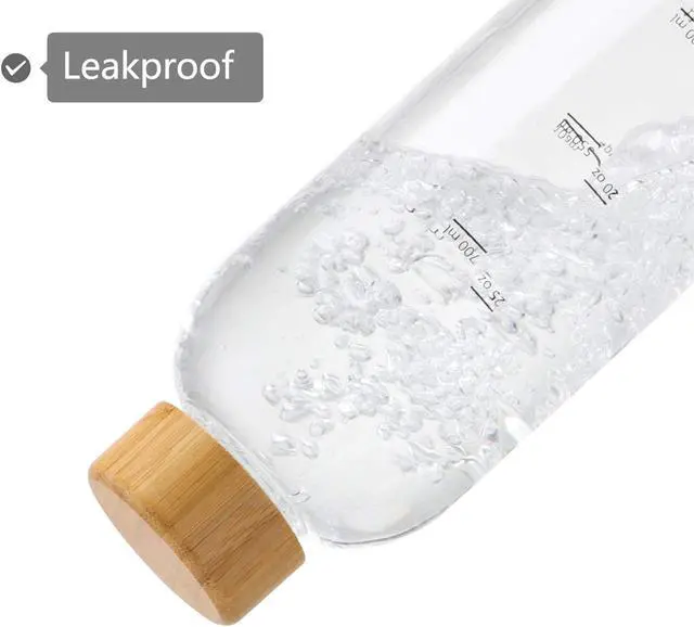 Alt view image 4 of 6 - sunkey 32 oz Glass Water Bottle with Time Marker Bamboo Lid Neoprene Sleeve for to Go Travel Gym Home Reusable Eco Friendly Bpa Free (Gray)