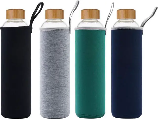 Alt view image 6 of 6 - sunkey 32 oz Glass Water Bottle with Time Marker Bamboo Lid Neoprene Sleeve for to Go Travel Gym Home Reusable Eco Friendly Bpa Free (Gray)