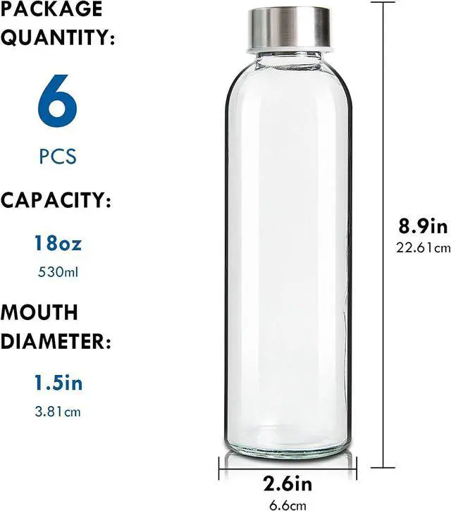 Alt view image 6 of 7 - YEBODA Glass Water Bottles 18oz Bottles For Beverage and Juicer Use Stainless Steel Caps - Including Colorful Nylon Protection Sleeve,Pack Of 6