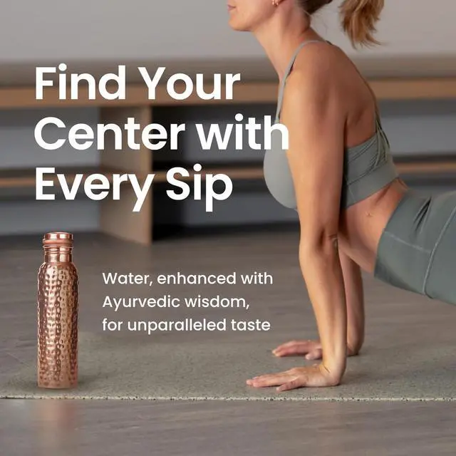 Alt view image 2 of 7 - 34oz Pure Copper Water Bottle for Drinking  Ayurvedic Hammered Copper Water Bottle, Leak Proof Lid  Large Handcrafted Copper Bottle Water Vessel  100 Copper Drinking Water Bottle 34 Oz