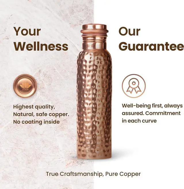 Alt view image 4 of 7 - 34oz Pure Copper Water Bottle for Drinking  Ayurvedic Hammered Copper Water Bottle, Leak Proof Lid  Large Handcrafted Copper Bottle Water Vessel  100 Copper Drinking Water Bottle 34 Oz