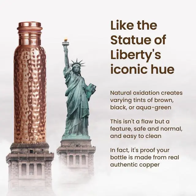 Alt view image 5 of 7 - 34oz Pure Copper Water Bottle for Drinking  Ayurvedic Hammered Copper Water Bottle, Leak Proof Lid  Large Handcrafted Copper Bottle Water Vessel  100 Copper Drinking Water Bottle 34 Oz