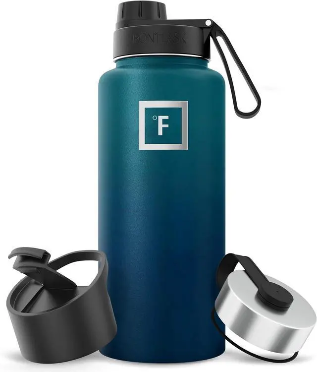 Main image of IRON °FLASK Camping & Hiking Hydration Flask with 3 Lids - Stainless Steel, Double Walled & Vacuum Insulated Water Bottle - Leak Proof & BPA Free (Dark Night, Spout - 32 oz)