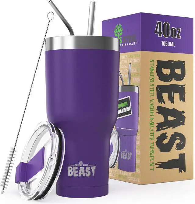 Main image of Beast 40 oz Tumbler Stainless Steel Vacuum Insulated Coffee Ice Cup Double Wall Travel Flask (Purple)