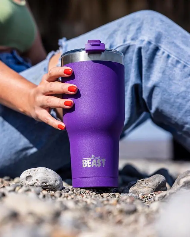 Alt view image 3 of 7 - Beast 40 oz Tumbler Stainless Steel Vacuum Insulated Coffee Ice Cup Double Wall Travel Flask (Purple)