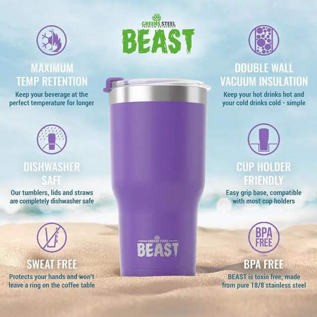 Alt view image 6 of 7 - Beast 40 oz Tumbler Stainless Steel Vacuum Insulated Coffee Ice Cup Double Wall Travel Flask (Purple)