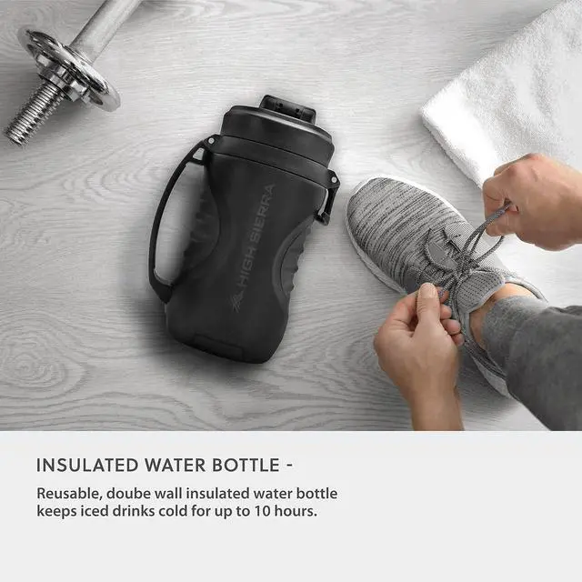 Alt view image 4 of 7 - High Sierra 64 Ounce Insulated Water Bottle  Double Wall Stainless Steel Jug, Leakproof Flip-Top Lid, Large Metal Jug with Straw, BPA-Free, Half Gallon Water Bottle for Gym or Hiking