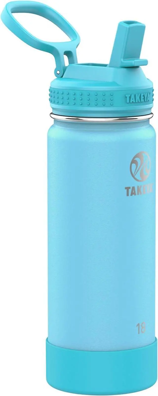 Main image of Takeya Actives Kids Glow-in-the-Dark Water Bottle with Straw Lid - Stainless Steel Bottle with BPA-Free Lid - Reusable & Dishwasher-Safe Water Bottle - 18 oz, Glow Worm Blue