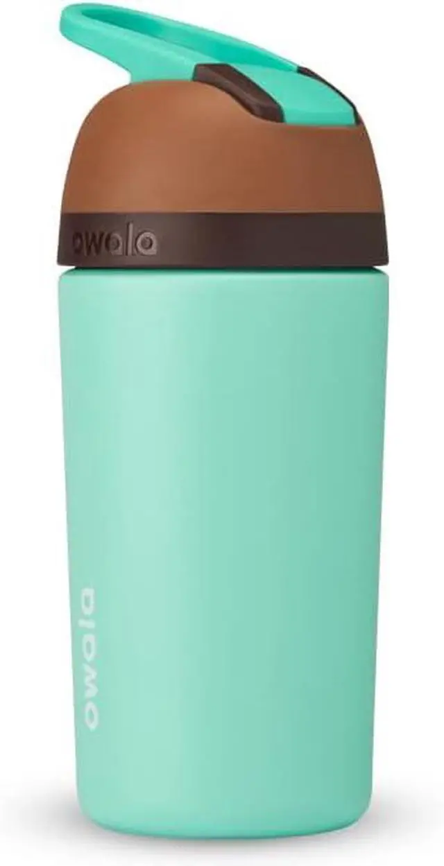 Main image of Owala Kids Flip Insulated Stainless-Steel Water Bottle with Straw and Locking Lid, 14-Ounce, Brown/Teal (Mint Chocolate Chip)