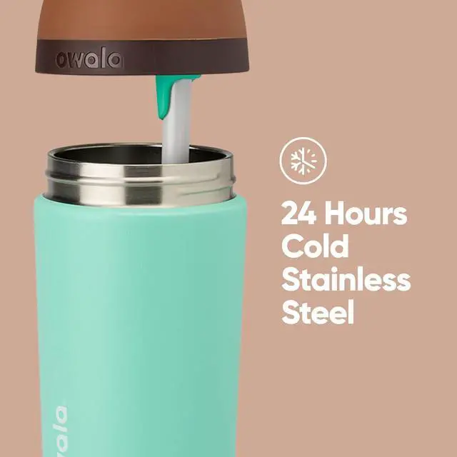 Alt view image 3 of 5 - Owala Kids Flip Insulated Stainless-Steel Water Bottle with Straw and Locking Lid, 14-Ounce, Brown/Teal (Mint Chocolate Chip)