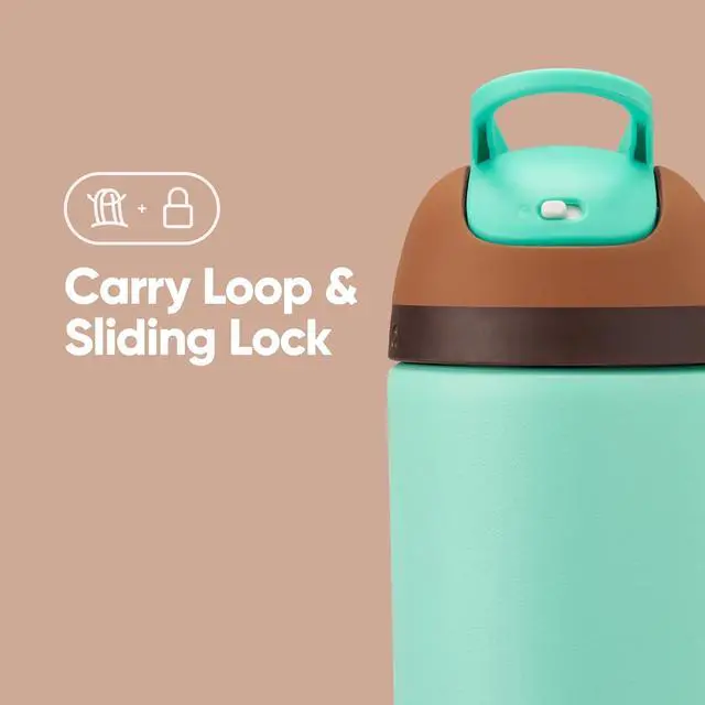 Alt view image 4 of 5 - Owala Kids Flip Insulated Stainless-Steel Water Bottle with Straw and Locking Lid, 14-Ounce, Brown/Teal (Mint Chocolate Chip)