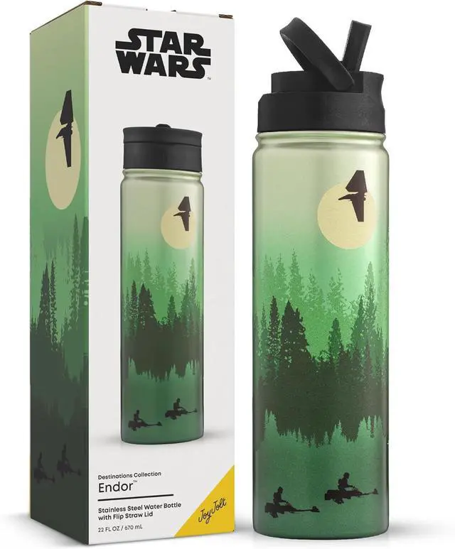 Main image of JoyJolt Stainless Steel Star Wars Water Bottle 22 oz with Straw Lid, BPA-Free Sports and Travel Vacuum Insulated Water Bottle, Destination Collection Endor Bottle, Star Wars Gifts