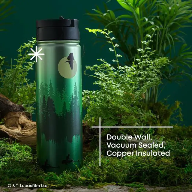 Alt view image 5 of 7 - JoyJolt Stainless Steel Star Wars Water Bottle 22 oz with Straw Lid, BPA-Free Sports and Travel Vacuum Insulated Water Bottle, Destination Collection Endor Bottle, Star Wars Gifts