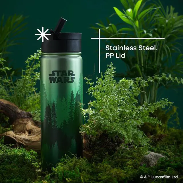 Alt view image 6 of 7 - JoyJolt Stainless Steel Star Wars Water Bottle 22 oz with Straw Lid, BPA-Free Sports and Travel Vacuum Insulated Water Bottle, Destination Collection Endor Bottle, Star Wars Gifts