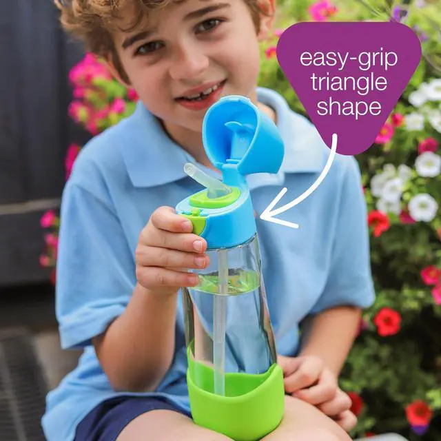 Alt view image 5 of 7 - b.box Kids Water Bottle  20oz Tritan Toddler Drink Bottle with Straw for School, Daycare, Travel w/Easy-Grip Triangular Design, Leak Proof Lid & Handle, BPA Free, Dishwasher Safe (Ocean Breeze)
