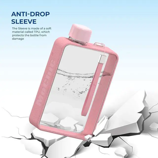 Alt view image 4 of 7 - Mochic 13oz Flat Portable Travel Mug Handbag Slim Cold Flask | BPA Free A5 Water Bottle Tritan Plastic | Sports, Camping, Gym, Fitness, Outdoor - Leak Proof. 380ml (Pink)