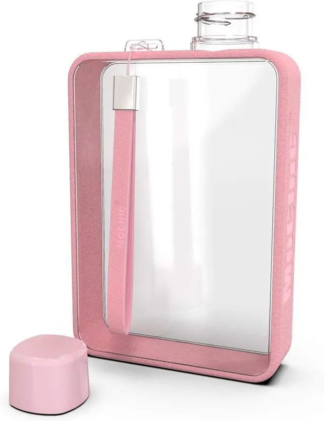 Alt view image 7 of 7 - Mochic 13oz Flat Portable Travel Mug Handbag Slim Cold Flask | BPA Free A5 Water Bottle Tritan Plastic | Sports, Camping, Gym, Fitness, Outdoor - Leak Proof. 380ml (Pink)