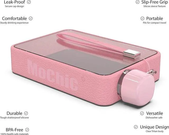 Alt view image 6 of 7 - Mochic 13oz Flat Portable Travel Mug Handbag Slim Cold Flask | BPA Free A5 Water Bottle Tritan Plastic | Sports, Camping, Gym, Fitness, Outdoor - Leak Proof. 380ml (Pink)