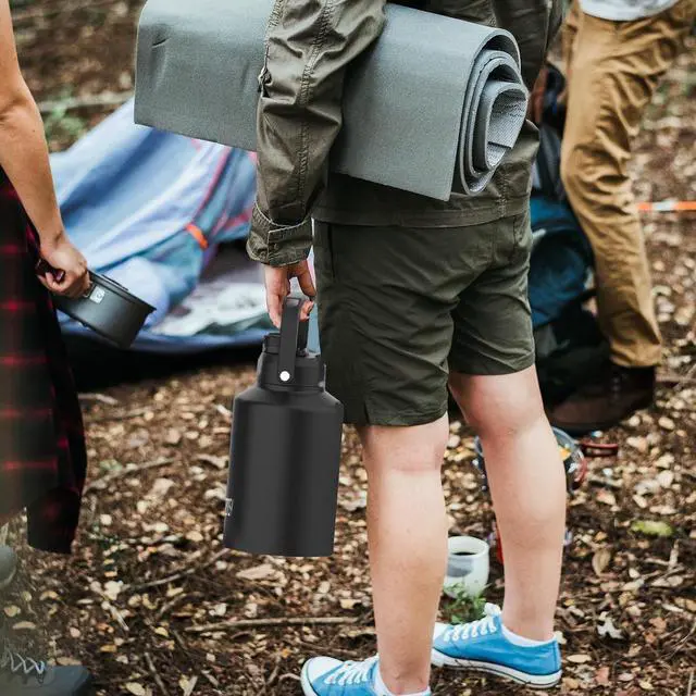 Alt view image 6 of 7 - 1 Gallon Water Bottle Insulated(Cold for 48 Hrs),BPA Free&Leak Proof,128oz Stainless Steel Water Jug,Big thermo,Large Water Bottle with Handle for Gym,Hiking,Camping&Travel,Black