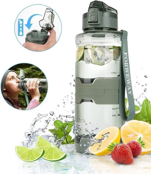 Alt view image 2 of 7 - Sports BPA-Free Large Tritan Leakproof Plastic Water Bottle with Filter - 1.5 Liter Reusable Big Drink Bottle for Adults, Portable for Fitness, Outdoor, Camping, Hiking