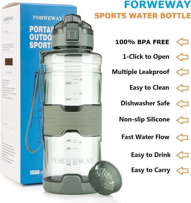 Alt view image 5 of 7 - Sports BPA-Free Large Tritan Leakproof Plastic Water Bottle with Filter - 1.5 Liter Reusable Big Drink Bottle for Adults, Portable for Fitness, Outdoor, Camping, Hiking