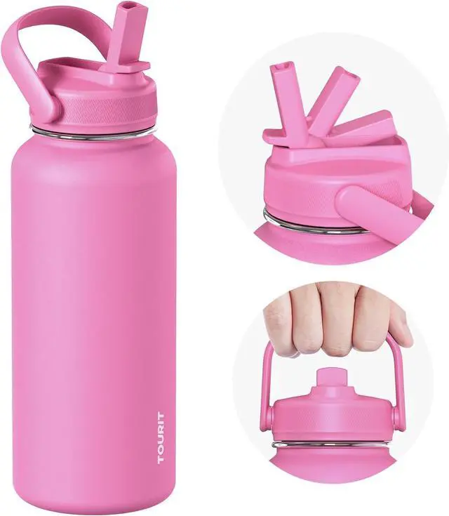 Main image of TOURIT 32 oz Insulated Water Bottle, Stainless Steel Water Bottles With Straw, Double Wall Vacuum Metal Thermos for Cold and Hot Drinks, Leak Proof BPA Free Water Flask for Sports and Travel, Hot Pink
