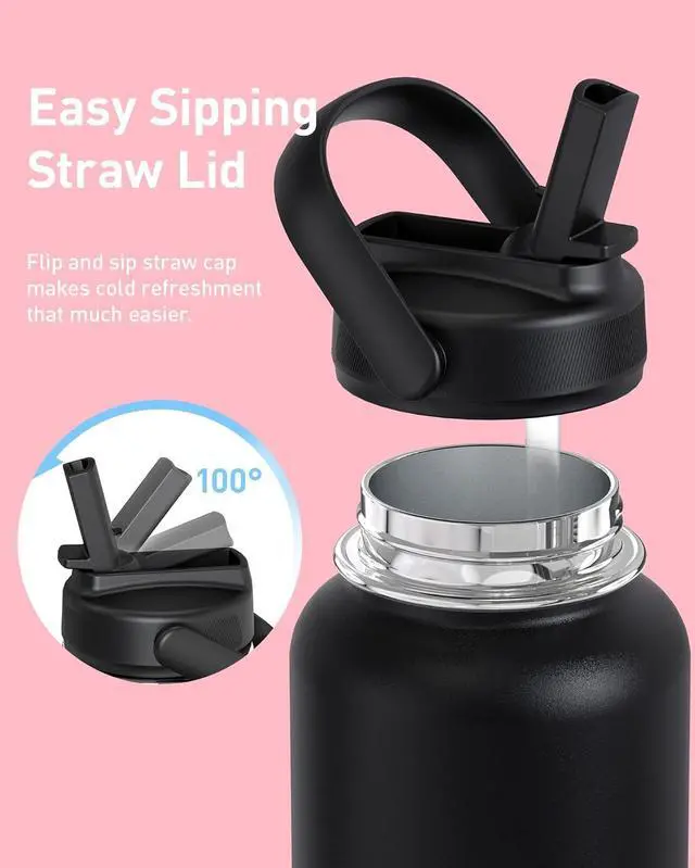 Alt view image 3 of 7 - TOURIT 32 oz Insulated Water Bottle, Stainless Steel Water Bottles With Straw, Double Wall Vacuum Metal Thermos for Cold and Hot Drinks, Leak Proof BPA Free Water Flask for Sports and Travel, Hot Pink