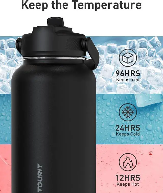 Alt view image 4 of 7 - TOURIT 32 oz Insulated Water Bottle, Stainless Steel Water Bottles With Straw, Double Wall Vacuum Metal Thermos for Cold and Hot Drinks, Leak Proof BPA Free Water Flask for Sports and Travel, Hot Pink